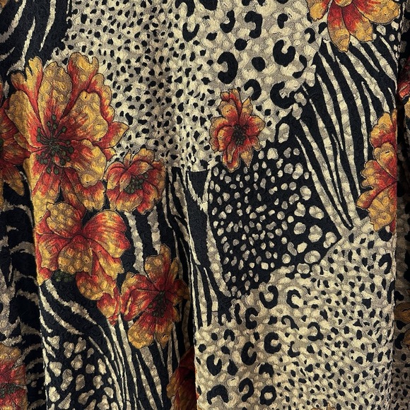 Coldwater‎ Creek Blouse Womens XXL  Animal Print Floral Tropical Vintage Stretch - Picture 4 of 5
